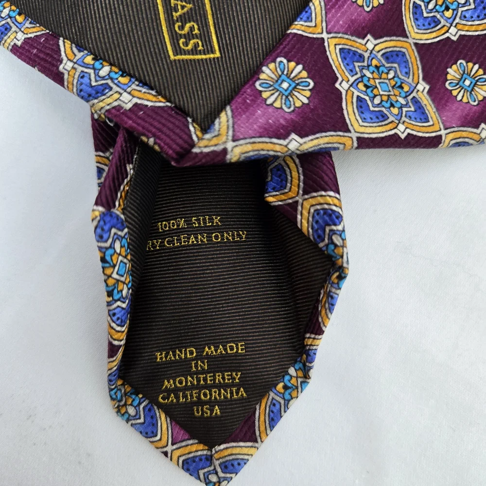 Robert Talbott Best of Class Burgundy Blue Geometric Floral 100% Silk Career Tie